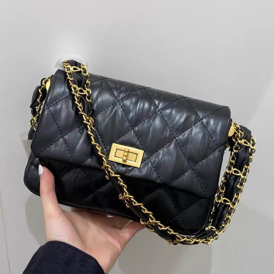 2023新款头层油蜡牛皮小香风菱格链条小方包时尚简约单肩斜挎女包,箱包皮具/热销女包/男包,小方包,淘宝优惠券,粉丝福利购,淘宝优惠卷