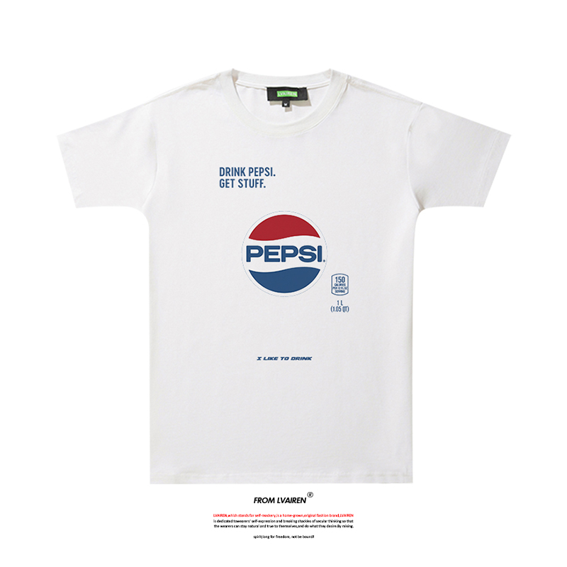 百事可乐联名T恤青少年学生潮牌印花休闲男女情侣短袖纯棉5分袖