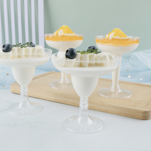 高脚香槟杯一次性饮品透明酒杯慕斯布丁红酒高级感甜品台塑料杯子