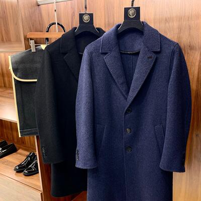 手工双面呢中长款呢大衣外套男
