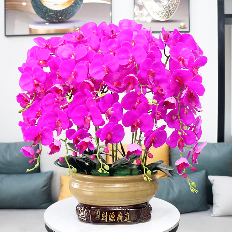 蝴蝶兰高档大盆手感PU仿真花盆栽室内餐桌假花电视柜办公室装饰花