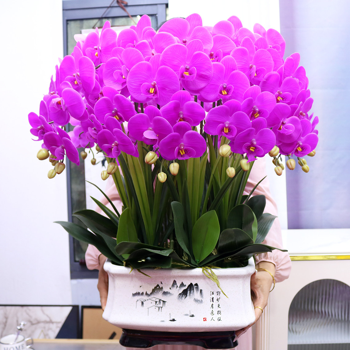 特大号高档保湿仿真蝴蝶兰客厅茶几装饰花电视柜玄关公司前台假花