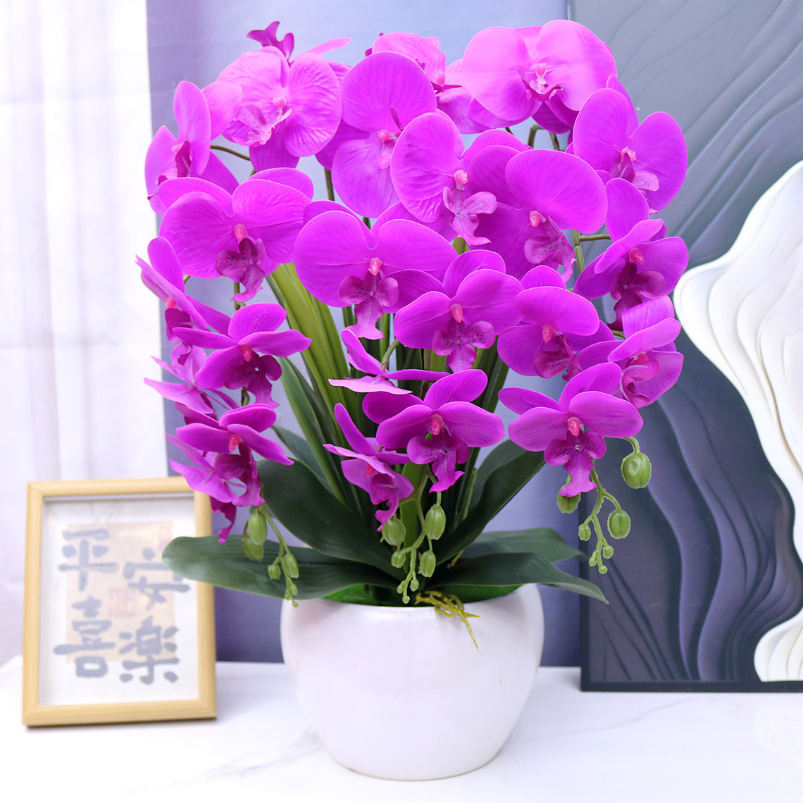 仿真蝴蝶兰高档手感PU装饰花客厅茶几摆设花酒柜餐桌空调假花摆件