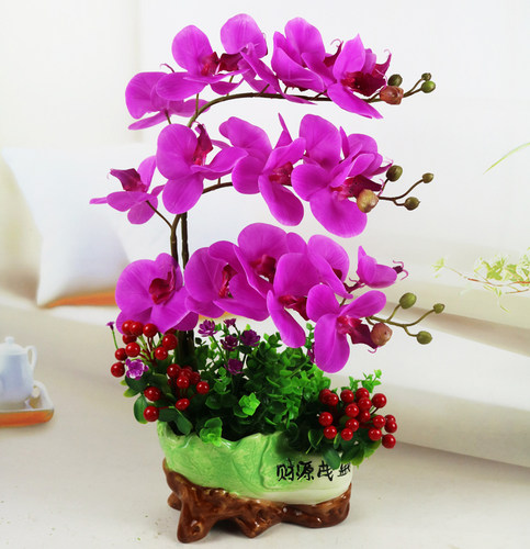 蝴蝶兰电视柜盆景绢花装饰摆件