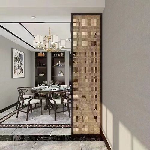 定制简约现代藤编屏风隔断客厅玄关铝合金屏风藤编屏风新款落地