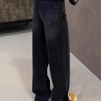 黑色直筒阔腿牛仔裤女