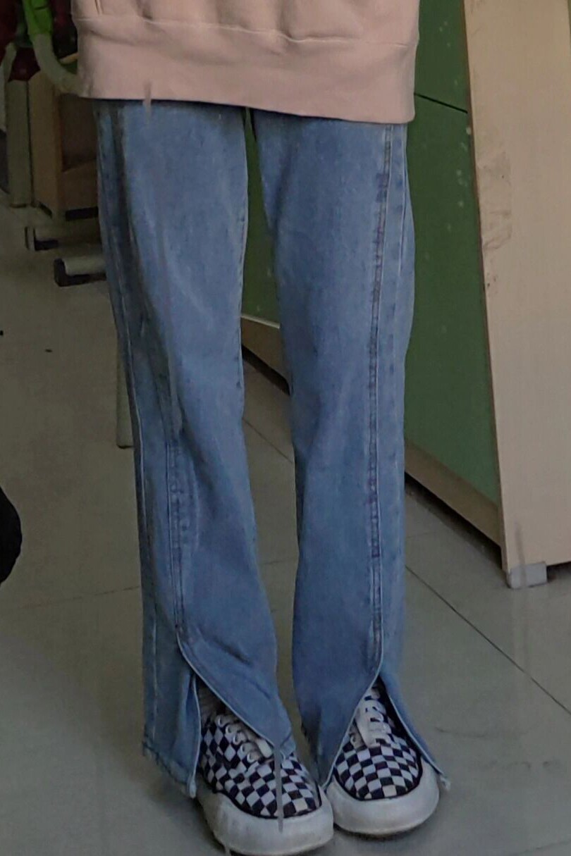 开叉直筒牛仔裤女春秋2024新款韩版高腰大码胖MM宽松显瘦阔腿长裤图片