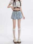 阔腿热裤 设计感牛仔短裤 小个子宽松显瘦大口袋a字裤 新款 子 女夏季