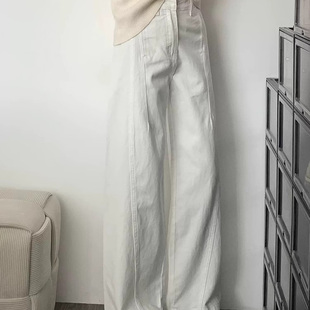 高腰显瘦镰刀直筒裤 白色弯刀阔腿牛仔裤 胖MM美式 大码 子 女春夏新款