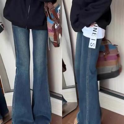 复古微喇叭阔腿牛仔裤