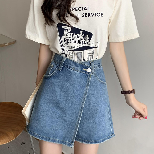 大码防走光阔腿牛仔短裙裤女