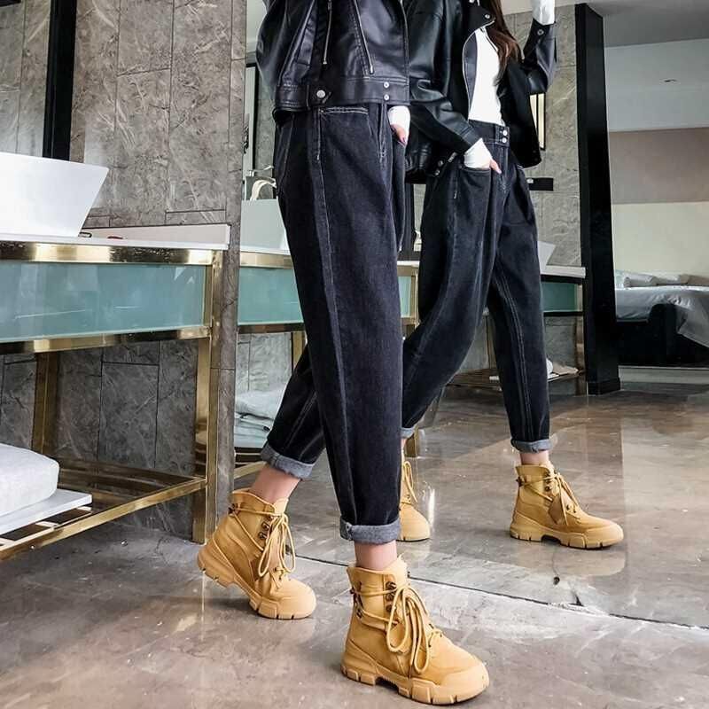 哈伦牛仔裤女直筒宽松2023春秋新款高腰大码胖mm显瘦萝卜老爹裤子