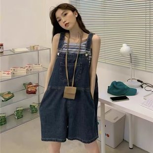 大码胖mm牛仔背带短裤女夏季新款梨形身材高腰宽松显瘦阔腿连体裤