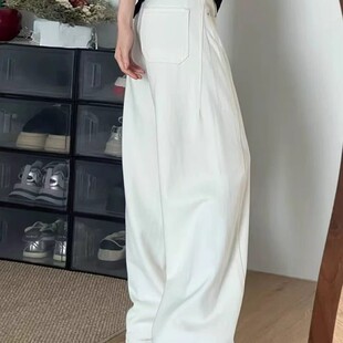 胖MM宽松显瘦梨形百搭阔腿拖地裤 大码 子 女春夏新款 白色弯刀牛仔裤