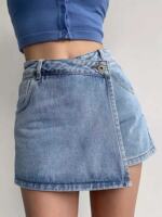 Irregular denim skirt for women in summer, high-waisted and plus-size, slimming for chubby girls, preventing exposure, hot girls A-line shorts skirt thumbnail 6