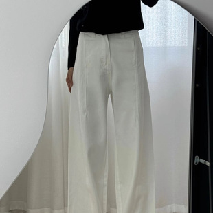 胖MM高腰宽松显瘦垂感百搭阔腿裤 大码 子 女春夏新款 白色弯刀牛仔裤