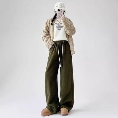 加厚摇粒绒休闲阔腿裤女