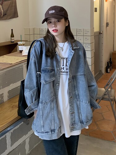 中长款盐系bf风牛仔外套女