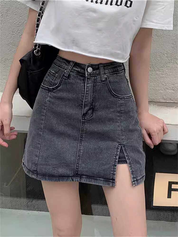 包臀开叉大码a字裙短裙ins