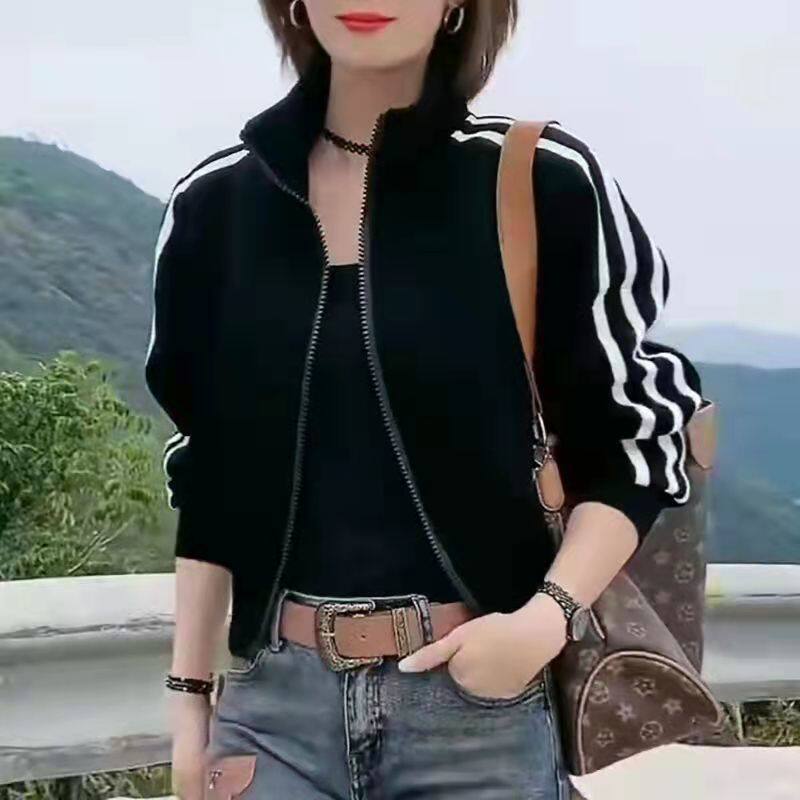 2024春秋新款时尚洋气开衫卫衣女士休闲运动上衣立领棒球服短外套