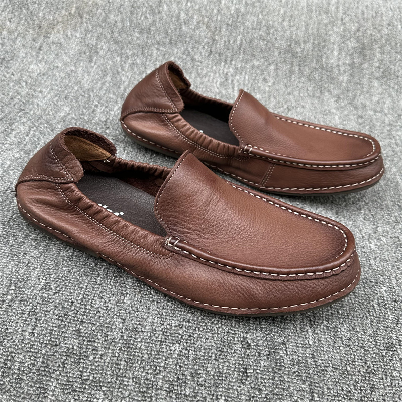 头层牛皮休闲鞋软皮软底豆豆鞋男