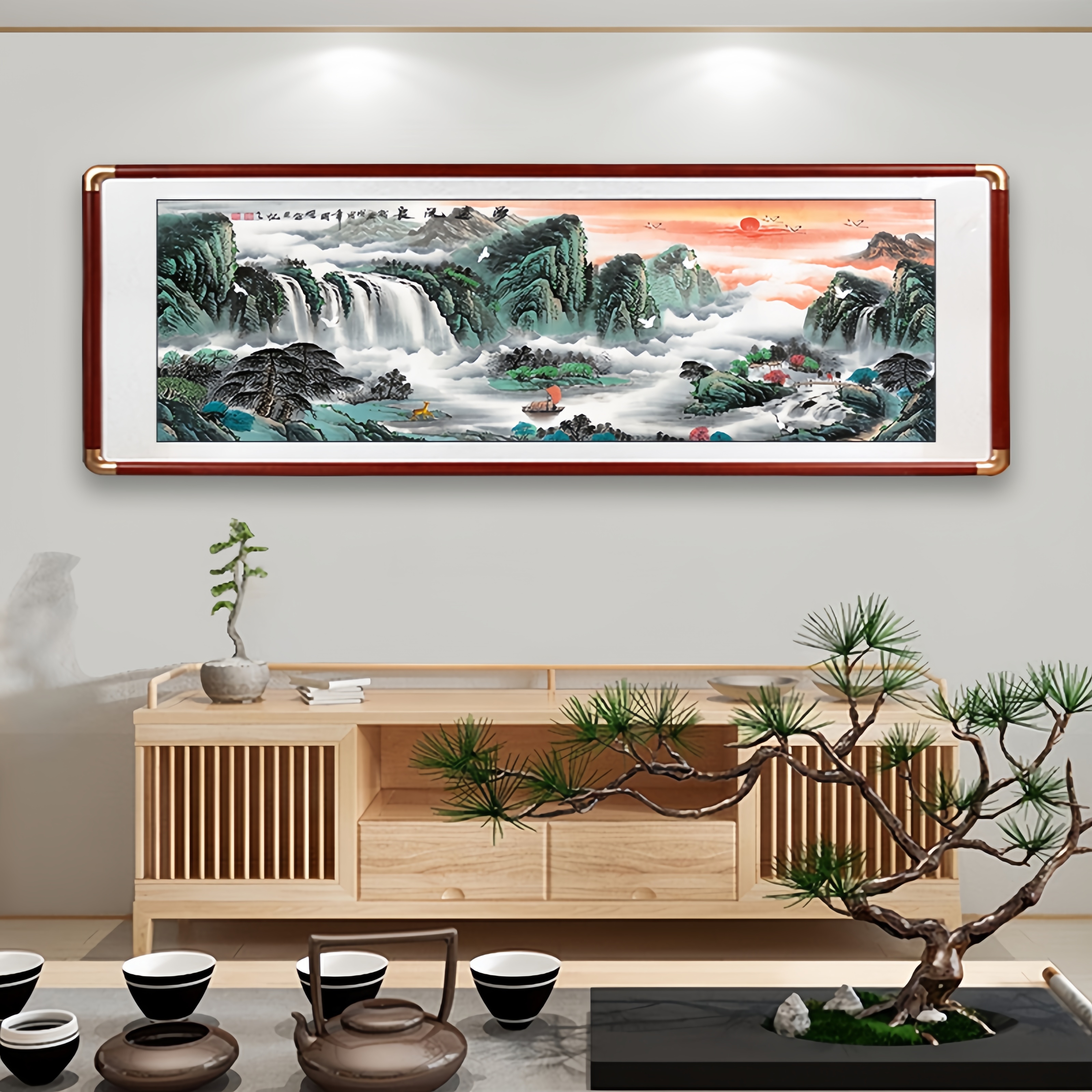 山水画新中式客厅装饰画