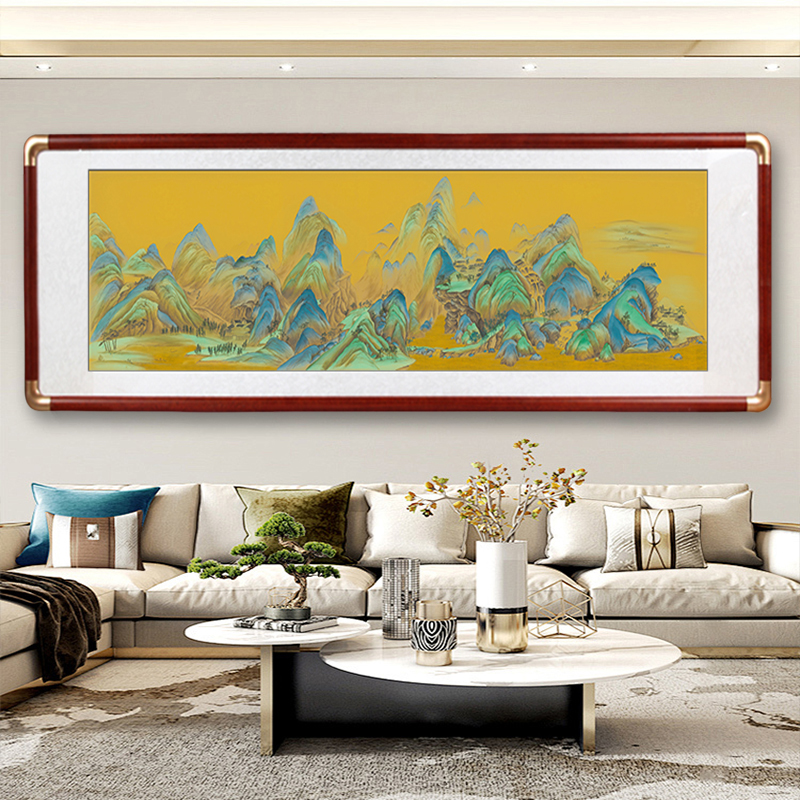 新中式挂画国画千里江山图国画办公室装饰画客厅沙发背景墙壁画