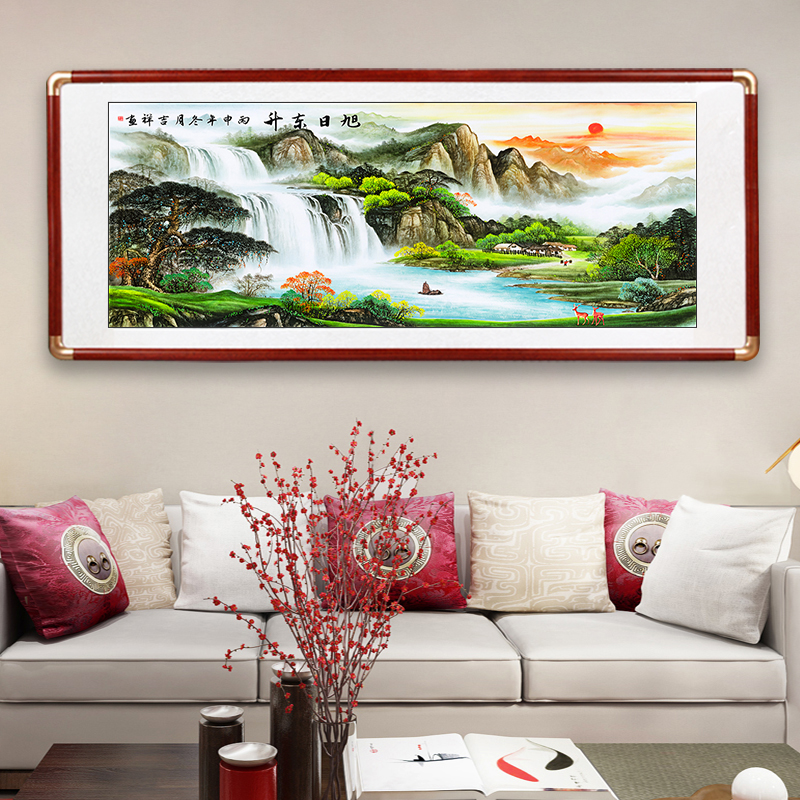 旭日东升山水画新中式客厅装饰画