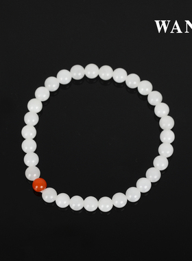 【王家定制】专属款天然和田白玉南红手串82005