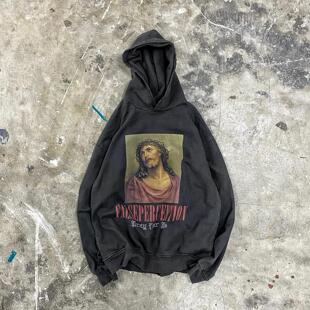 False Perception 和平鸽水洗破坏连帽休闲长袖卫衣水洗黑