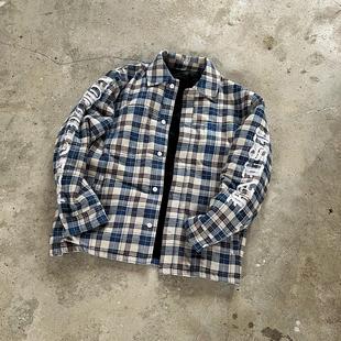 False Perception 血牙刺绣格子夹棉夹克外套蓝色