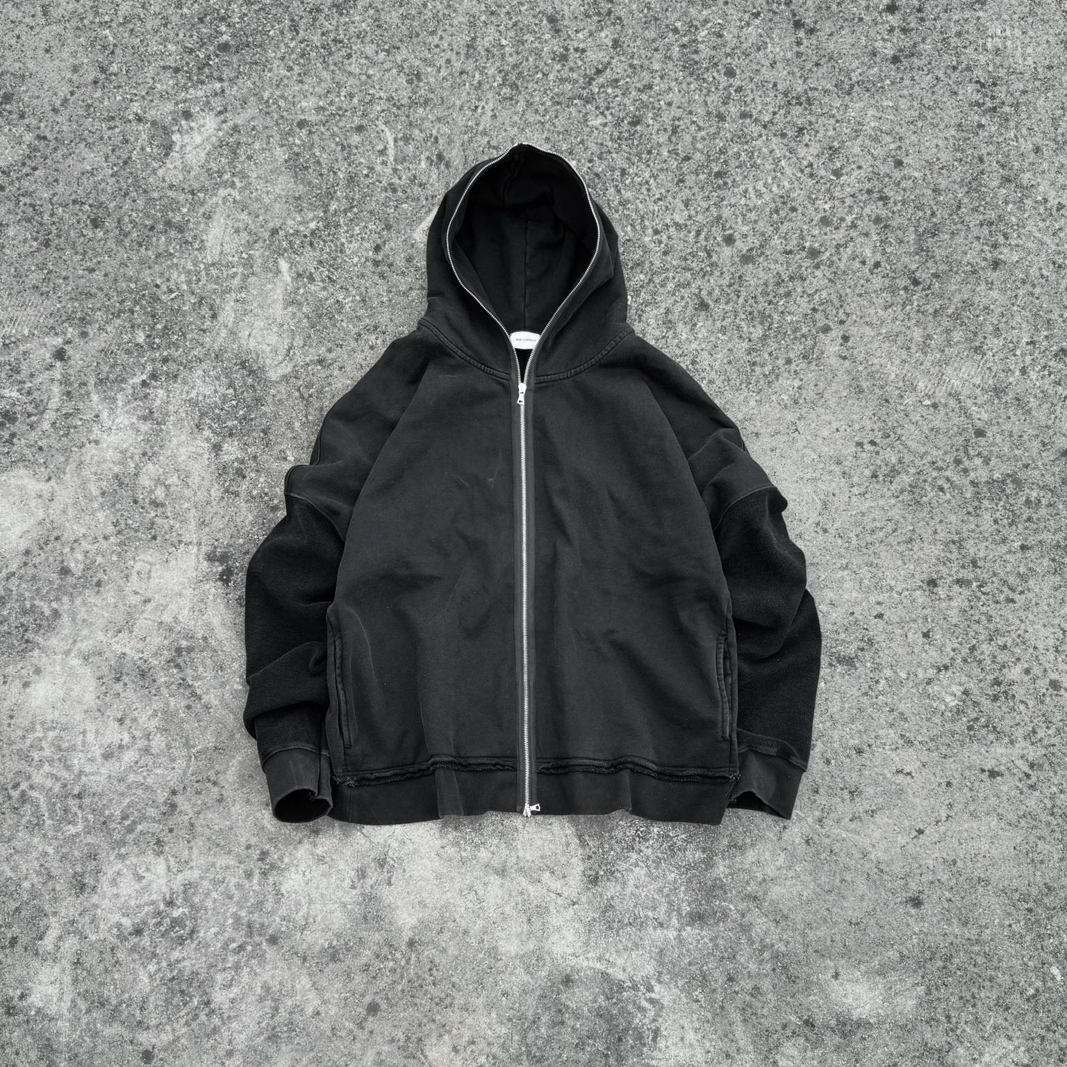 Askyurself 做旧Inside Out反穿拉链卫衣水洗黑