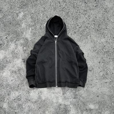 Askyurself 做旧Inside Out反穿拉链卫衣水洗黑