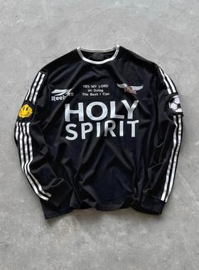 False Perception HOLY SPIRIT 笑脸刺绣Vintage长袖卫衣黑色