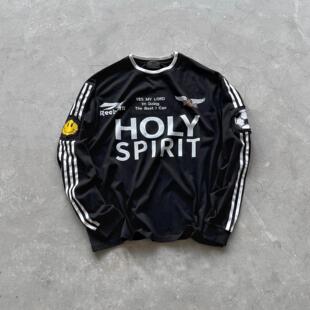 False Perception HOLY SPIRIT 笑脸刺绣Vintage长袖卫衣黑色