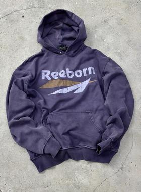 False Perception Reeborn弹幕标语水洗连帽卫衣紫色