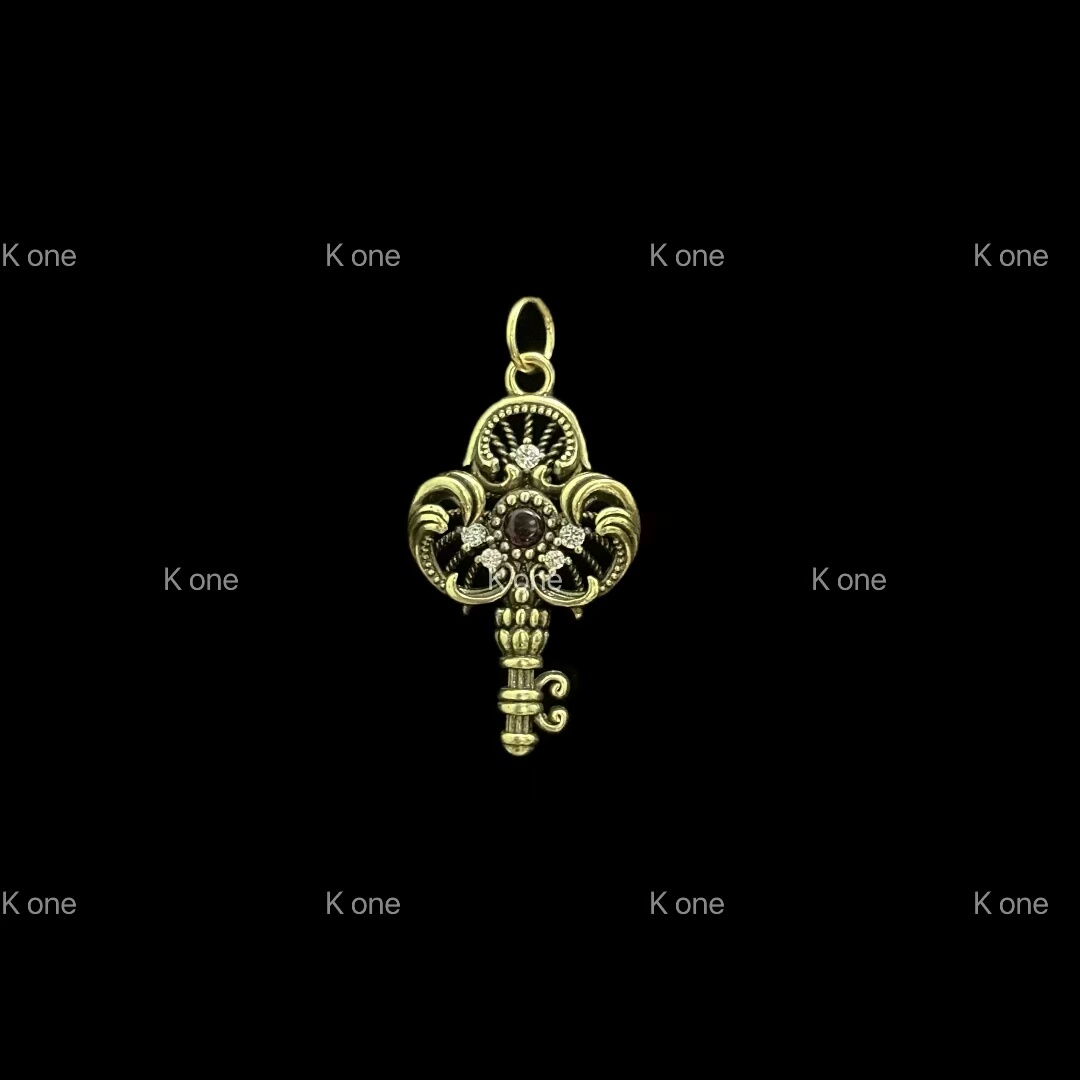 K one复古潮牌黑金吊坠小魔法钥匙挂坠男女款个性百搭套链