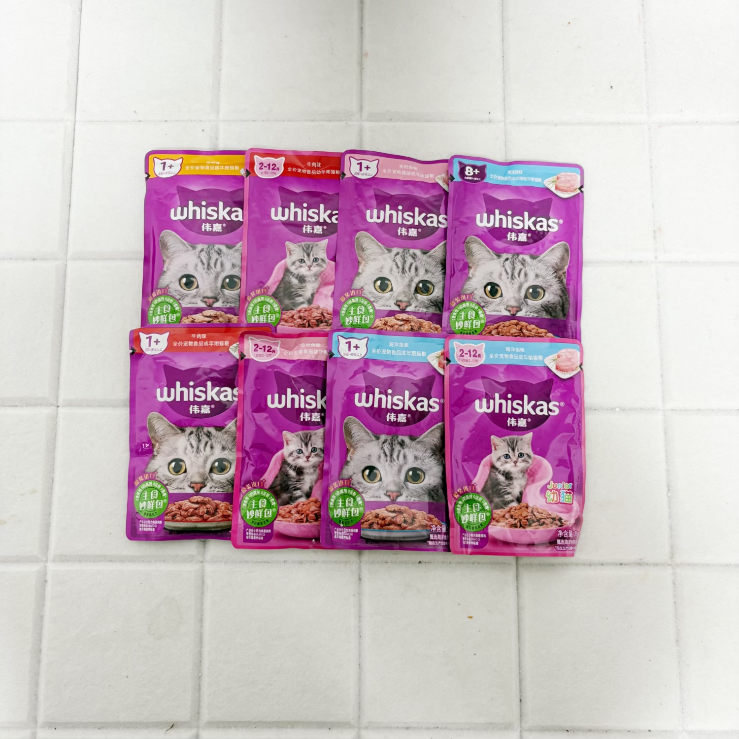 24包~伟嘉猫零食成猫幼猫大龄猫湿粮妙鲜包鸡肉牛肉金枪鱼味85g