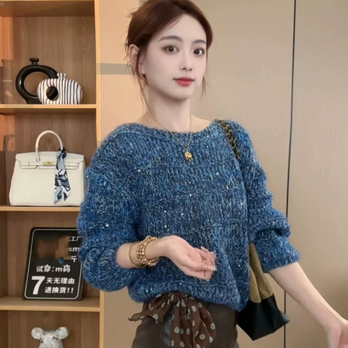 慵懒风亮片毛衣女秋冬针织打底衫