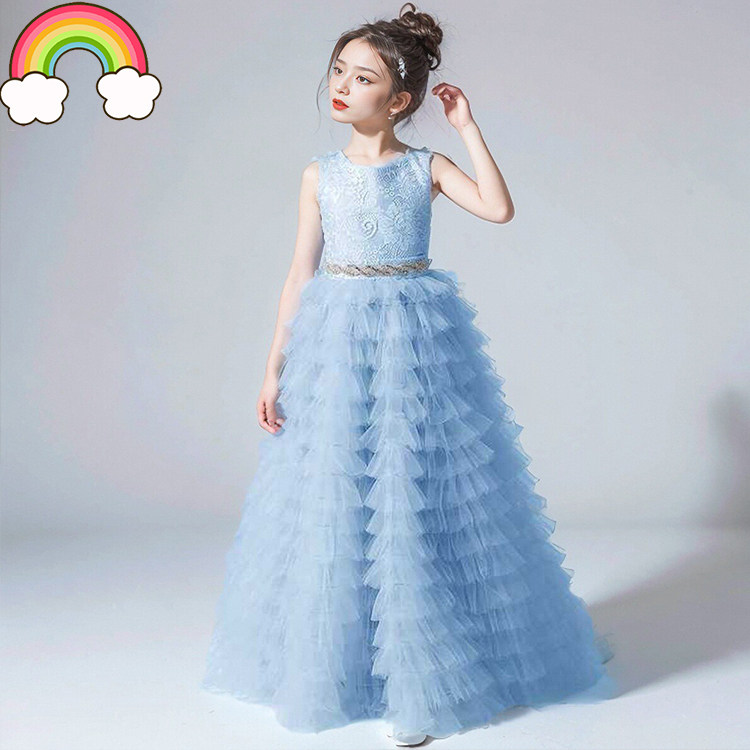 高端绿色儿童礼服钢琴演奏主持演出服女童生日礼服公主裙蛋糕裙