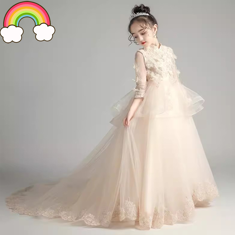 高端新款儿童拖尾礼服六一花