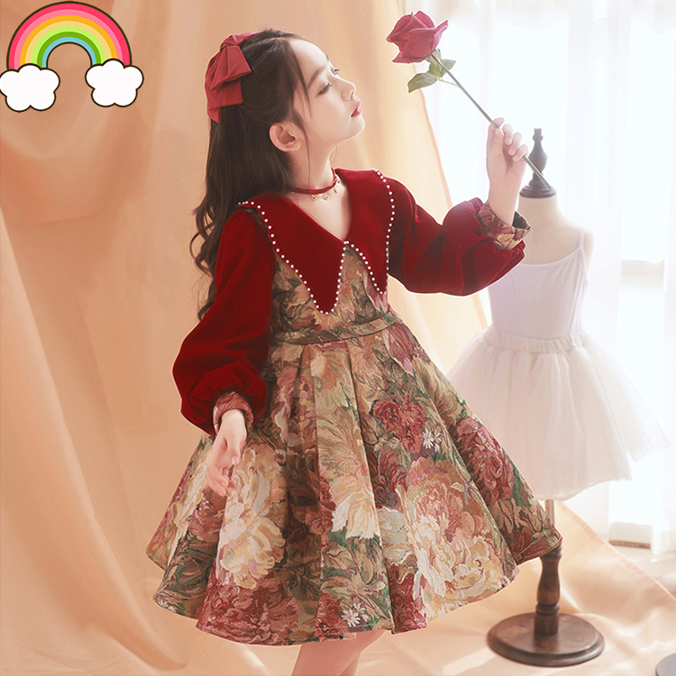 高端女童礼服儿童公主裙2025新款大童唱歌比赛主持人钢琴演出长袖