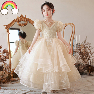 高定儿童礼服公主裙主持人香槟色演讲朗读唱歌女童钢琴原创走秀夏