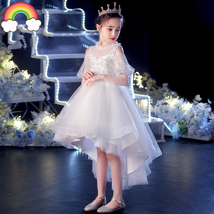 高端儿童礼服公主裙前短后长拖尾女童主持人花童宝宝钢琴演讲比赛