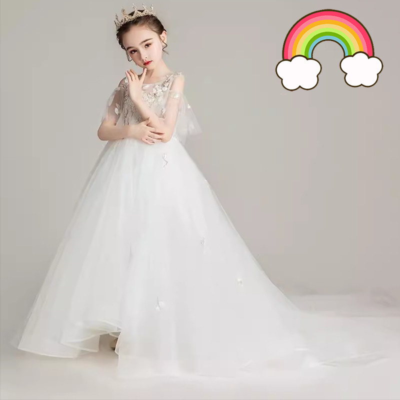 高端原创儿童礼服2025新款公主裙生日蓬蓬裙小女孩拖尾晚礼服花童