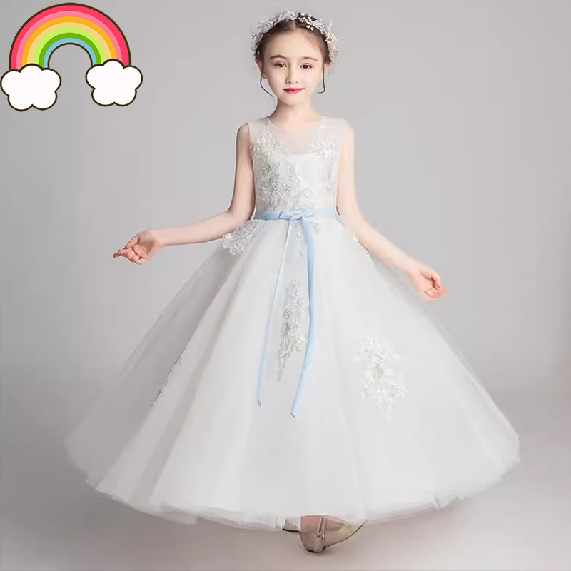 高端原创女童礼服公主裙小女孩花童婚纱儿童主持人钢琴演出服白色