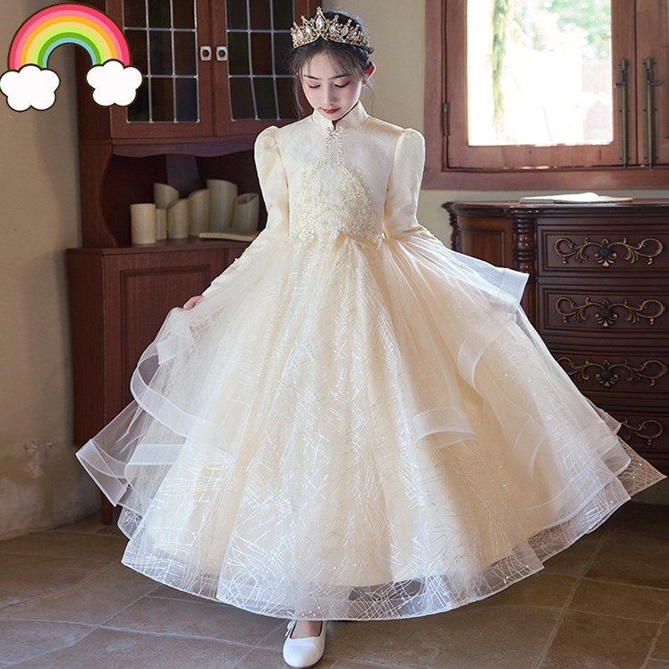 高端女童礼服2025秋冬新款钢琴演奏长袖加厚生日女孩日常童礼服