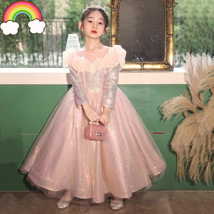 高定女童粉色礼服轻奢小众