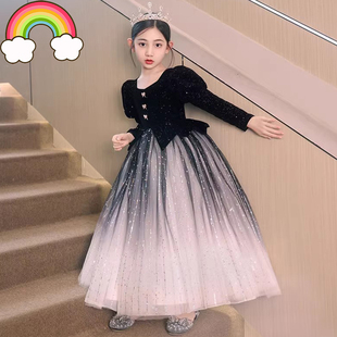 高端大童丝绒晚礼服主持人礼服公主裙女童提琴演出服钢琴演奏礼服