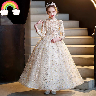高定女童礼服加厚公主裙唱歌演讲朗读比赛儿童主持人钢琴演出服冬